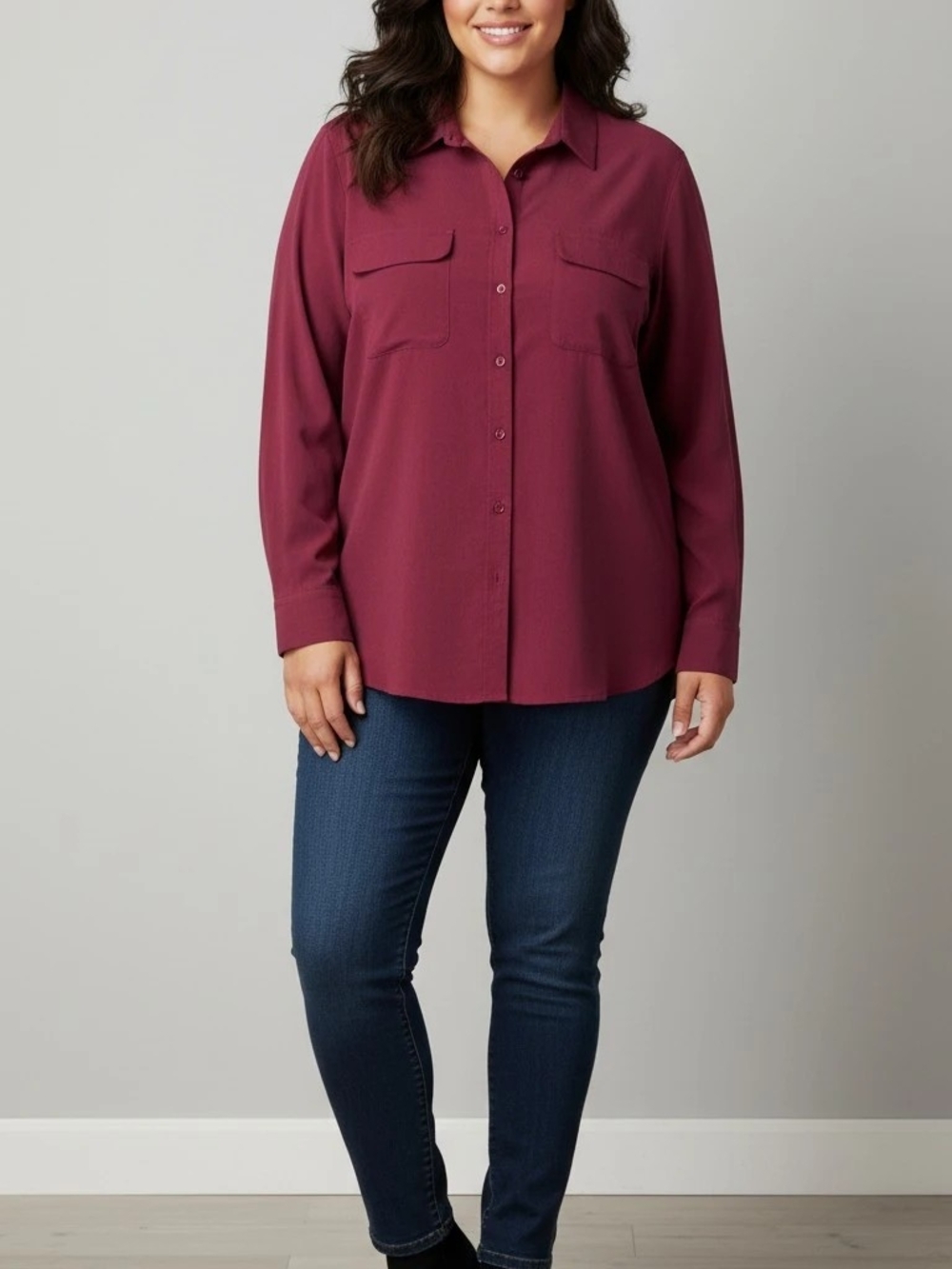 Chico's Long Sleeve Button-Up Shirt - Burgundy